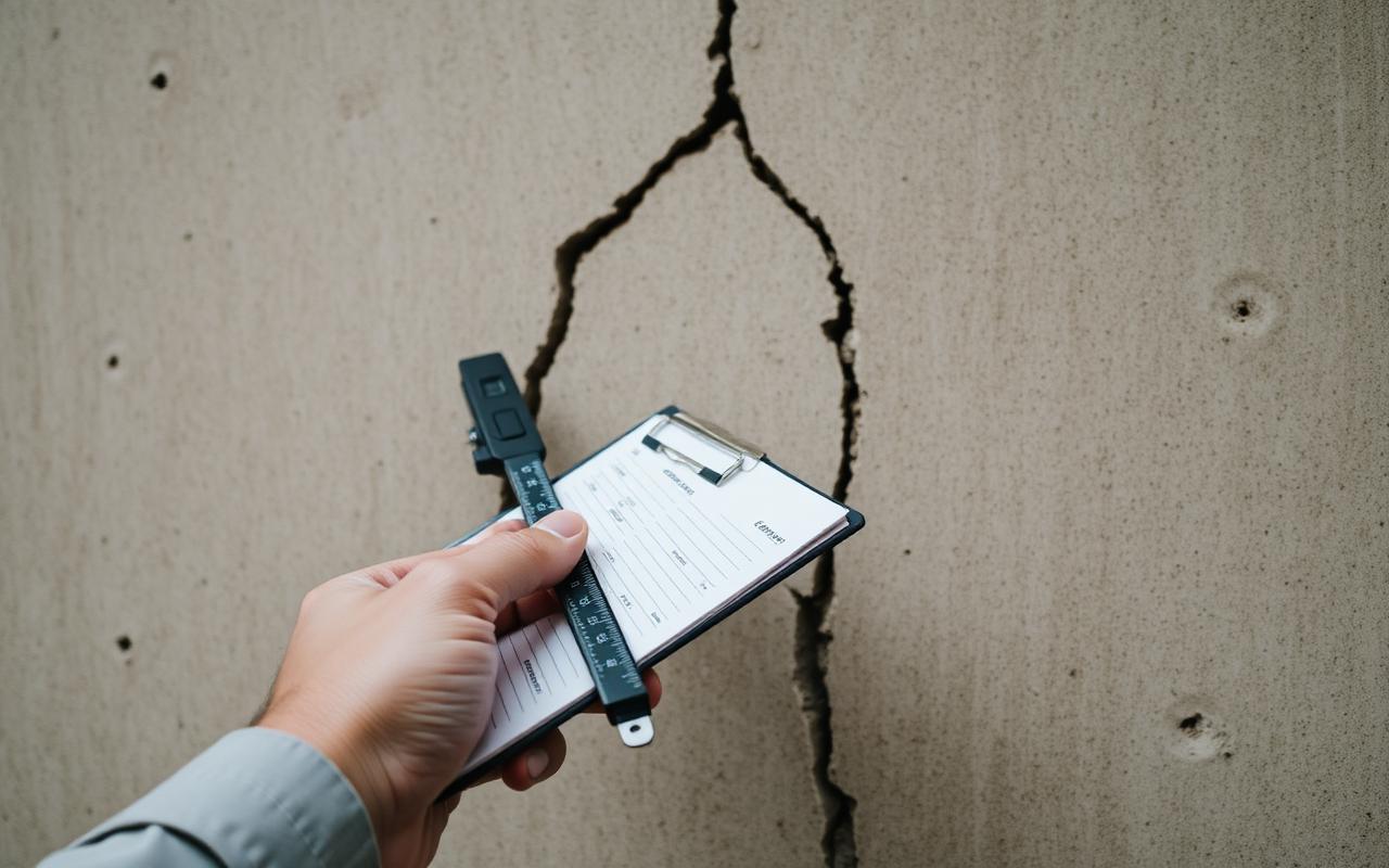 Engineer documenting findings during a forensic site inspection.